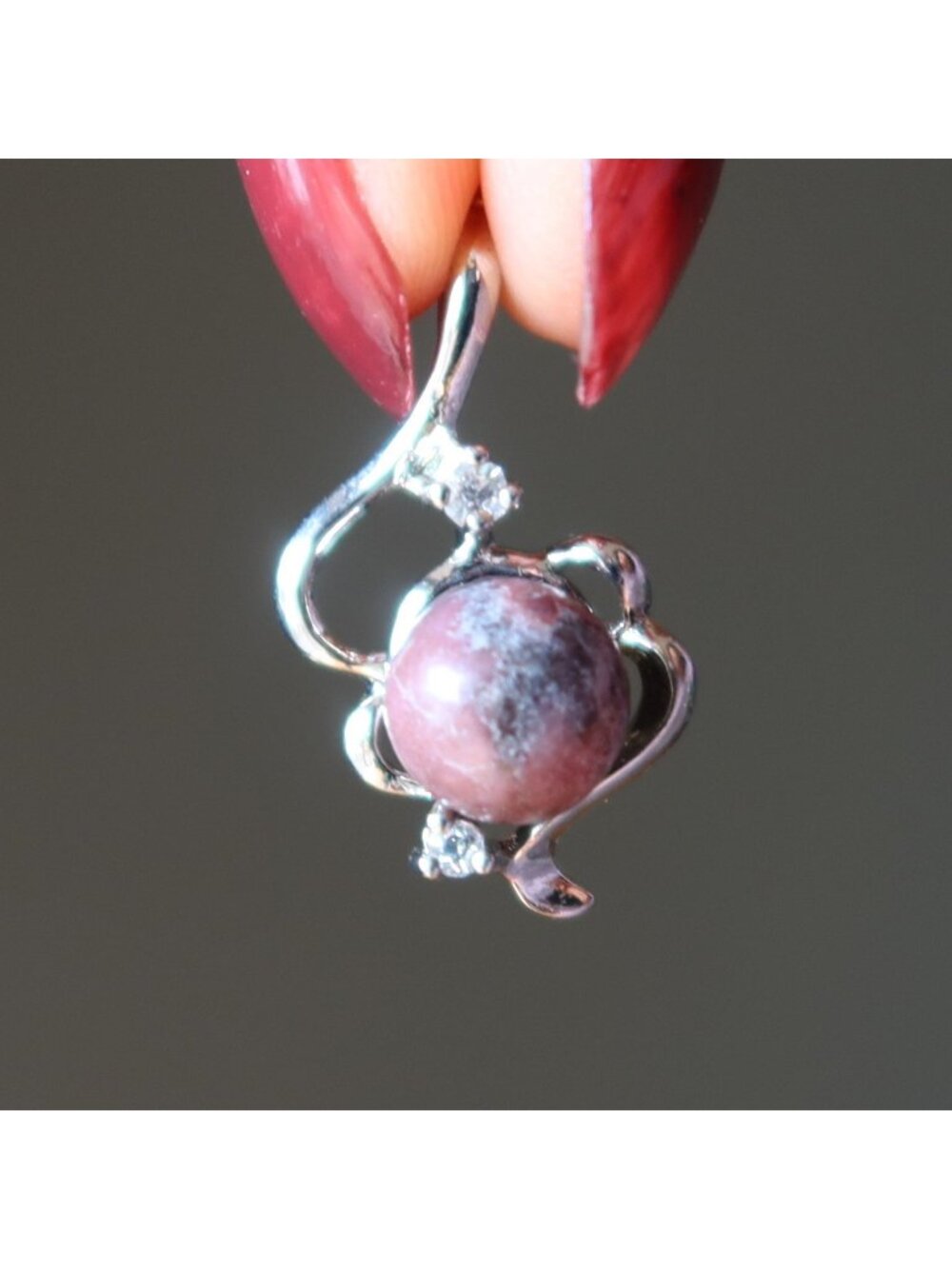 Rhodonite Pendant Pink Crystal Cutie Charm Silver Round Gemstone Crystal